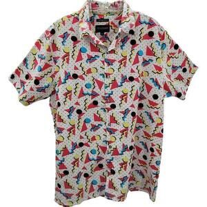 Drill‎ Clothing Co. Color Block Short Sleeve Vintage Button Up Blouse Top